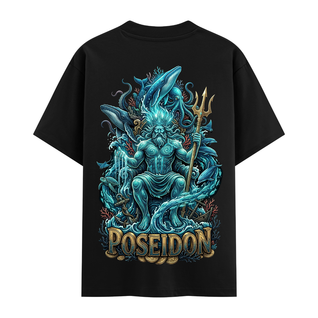 Poseidon Mızrağı Oversize Siyah Tişört