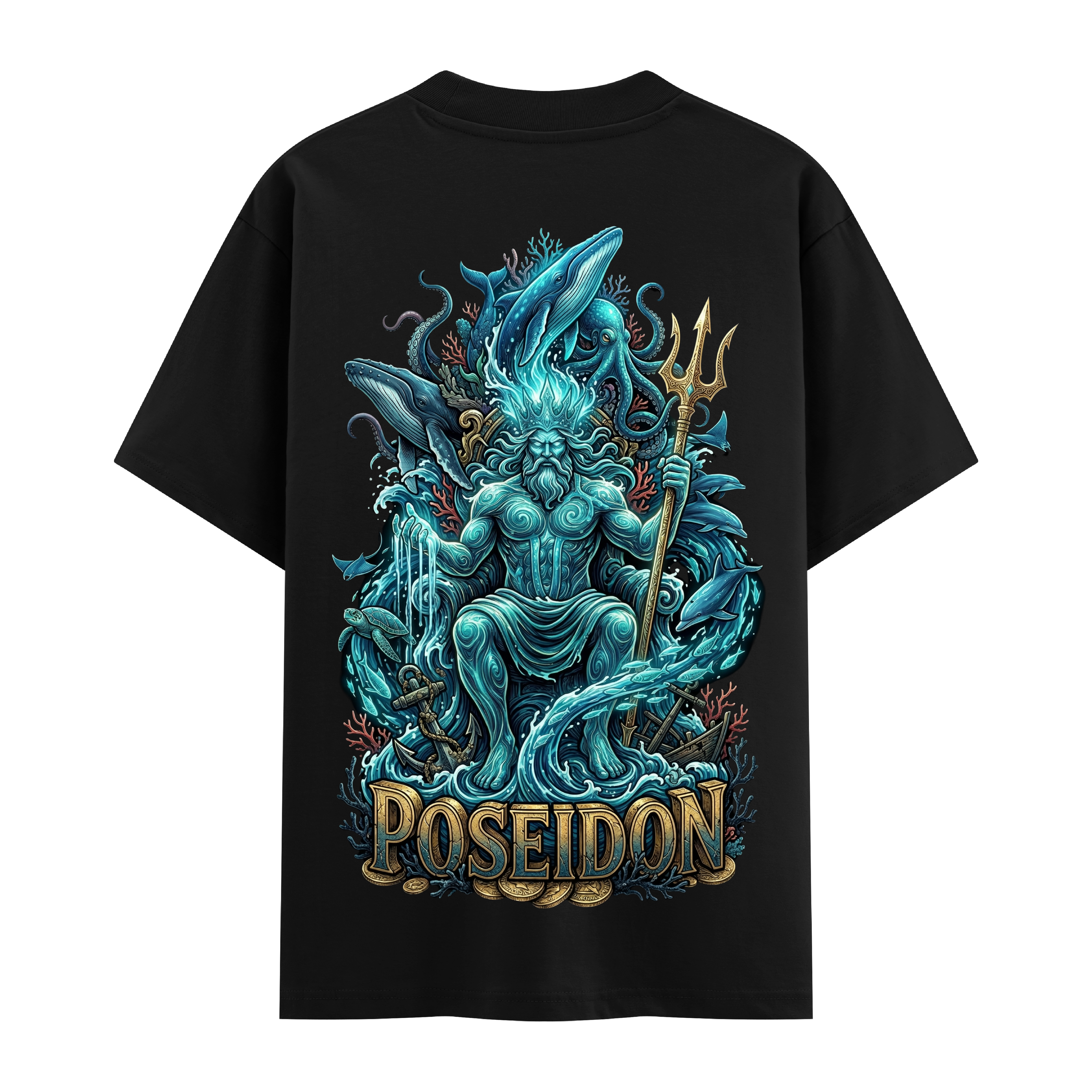 Poseidon Mızrağı Oversize Siyah Tişört