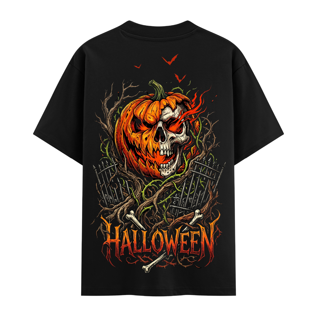 Pumpkin Skull Oversize Siyah Tişört
