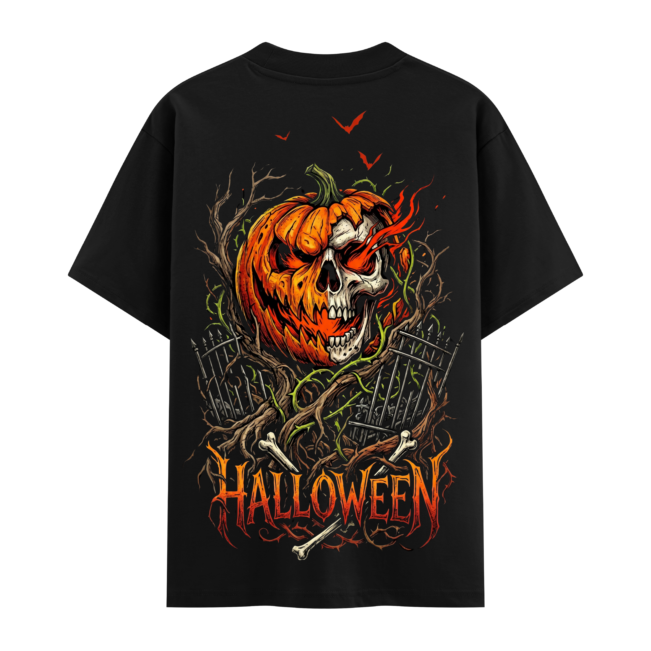 Pumpkin Skull Oversize Siyah Tişört